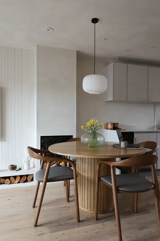 Fluted Fireplace & Dining Atrium - Limewash Finish