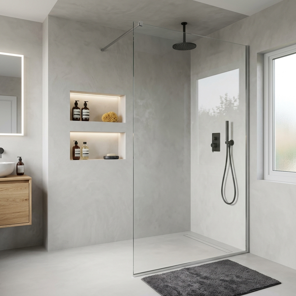 Niche Walk-In Shower - Microcement Finish
