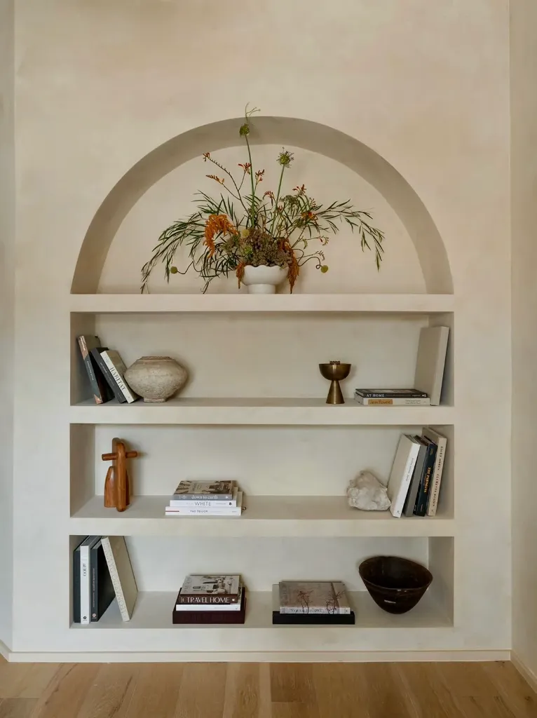 Slaked Lime Architectural Arched Bookcase - Limewash Finish