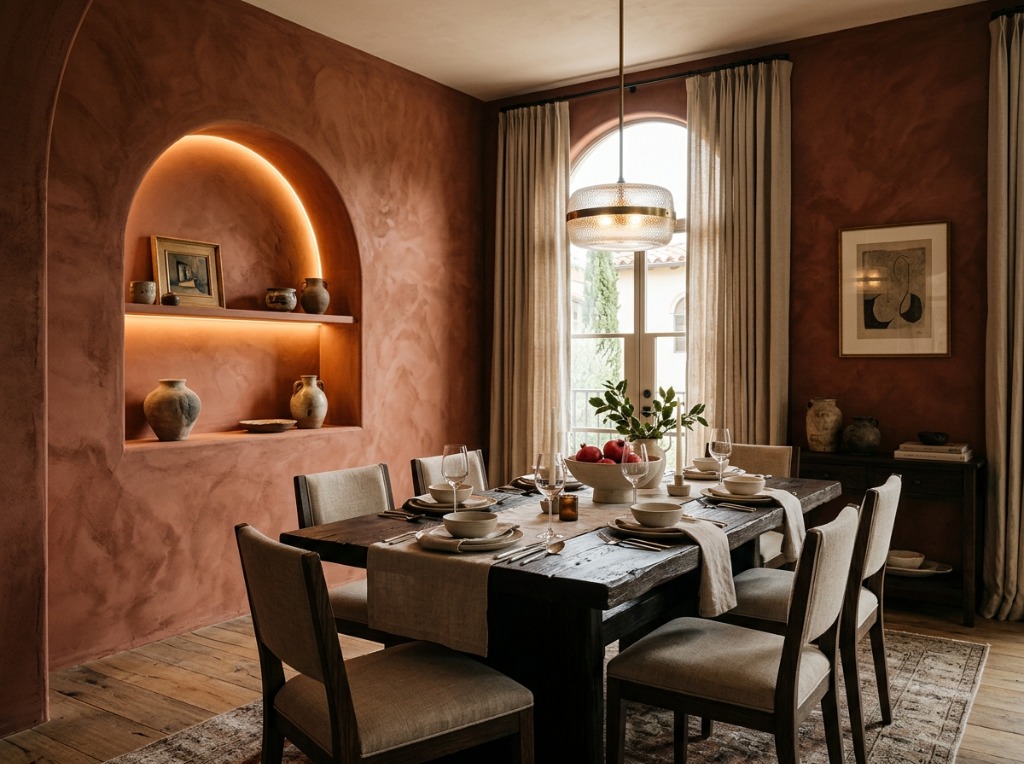 Terracotta Sienese Arched Dining & Niche - Limewash Finish