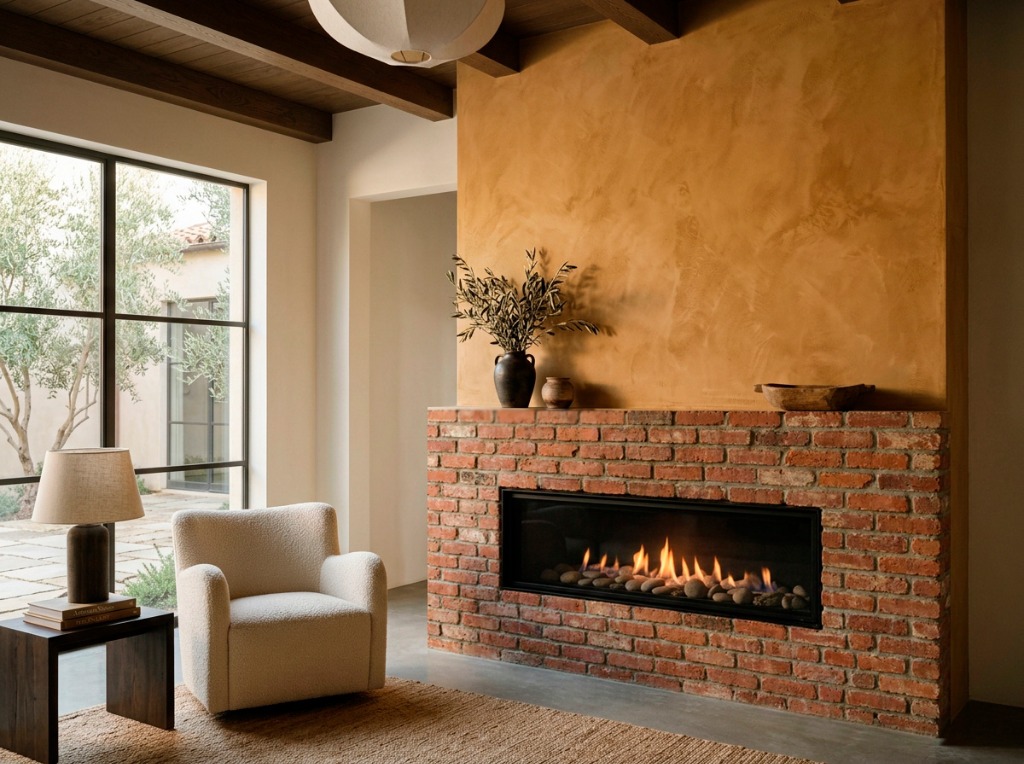 Tuscan Ochre & Exposed Brick Hearth - Limewash Finish